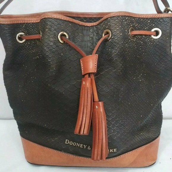 Dooney and Bourke Kendall Brown Python  Leather Drawstring Shoulder Bag - Picture 3 of 12